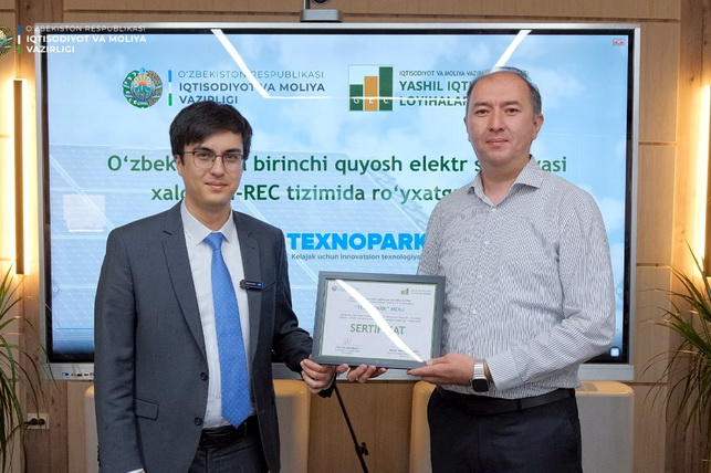 O‘zbekistonda ilk bor quyosh elektr stansiyasi xalqaro “Yashil energiya” sertifikatlari tizimida ro‘yxatga olindi